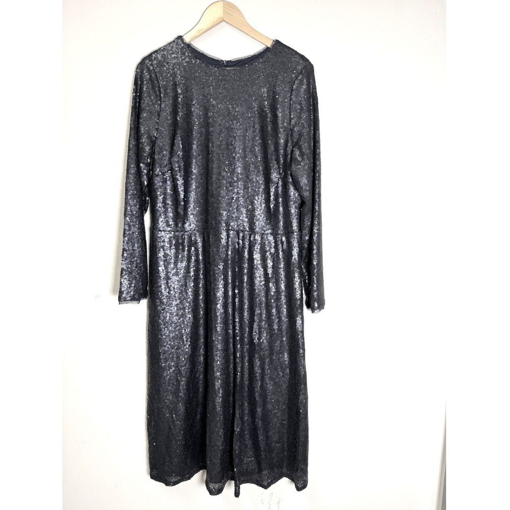 TFNC London Venus Navy Sequin Midi Dress Long Sleeve Size 18 NWT